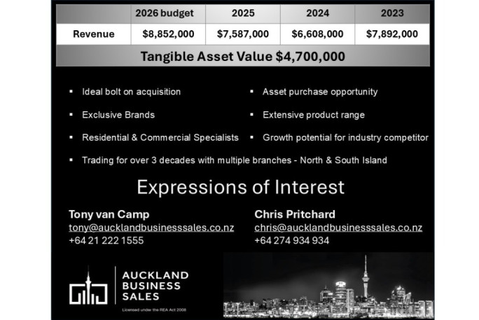Architectural Hardware Nationwide Business for Sale Auckland 